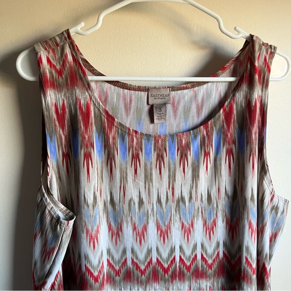 Chicos Easywear Beige Ikat Sleeveless Tank Top 3 - Picture 2 of 5